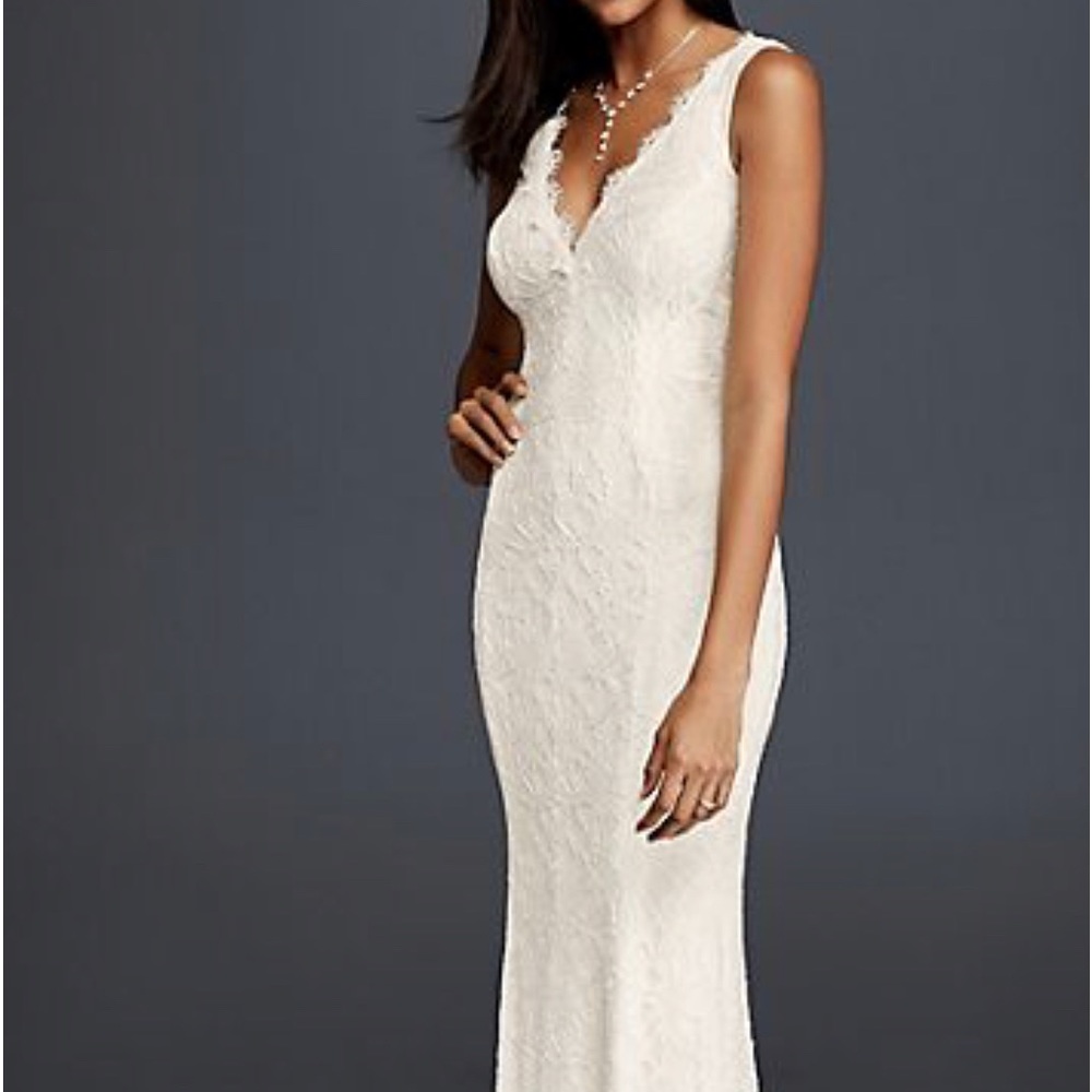 ALLOVER LACE V-NECK SHEATH WEDDING DRESS 16W